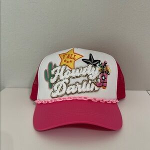 Howdy Darlin Pink and White Trucker Hat with Decorative Patch